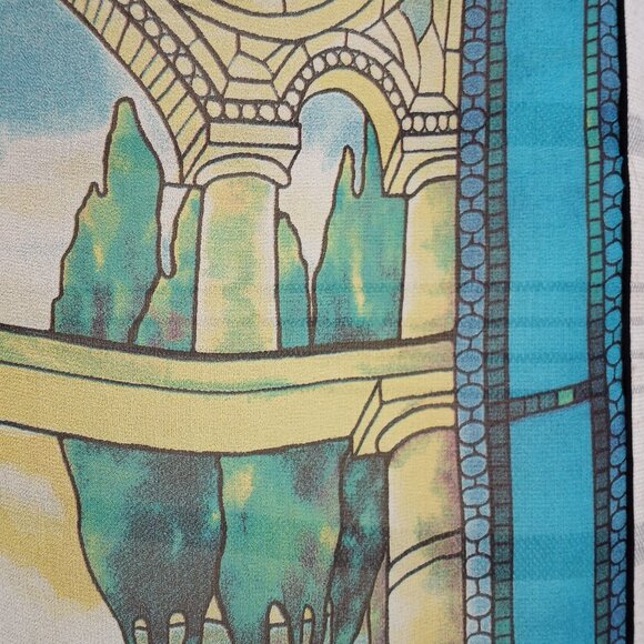 'PAST TIMES' Oblong Scarf 100% Silk Stained Glass, Iris, Morning Glory, etc - Picture 3 of 12